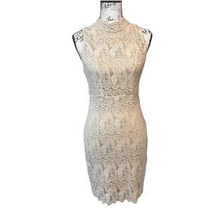 Ark & Co Ecru Lace Dress With Nude Lining‎ Women’s Size Small